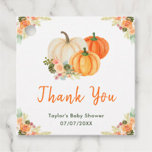 Orange und grüne Kürbis-Baby-Shower-Dankeschön Geschenkanhänger