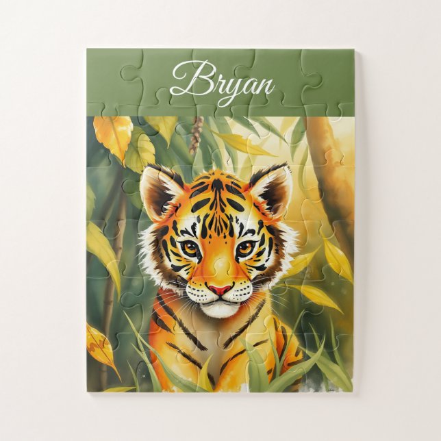 Orange und grüne Niedliche Tiger Name (Vertikal)