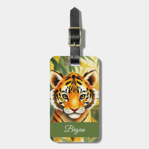 Orange und grüne Niedliche Tiger Name Gepäckanhänger