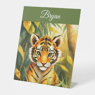 Orange und grüne Niedliche Tiger Name Sockelschild