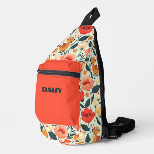 Orange und grüne Retroflorale Crossbody Bag