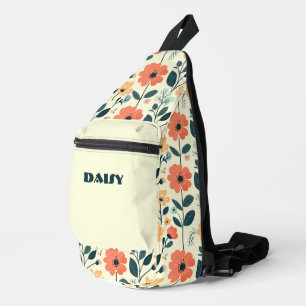 Orange und grüne Retroflorale Crossbody Bag