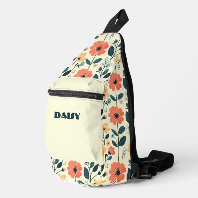 Orange und grüne Retroflorale Crossbody Bag (Rechte Ecke)