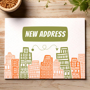 Orange und grüne Umzugsankündigung Postkarte