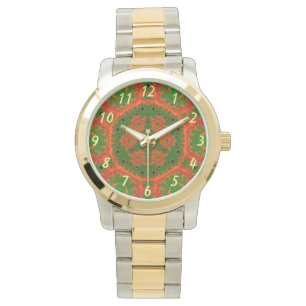 Orange und grünes Kaleidoskop Armbanduhr