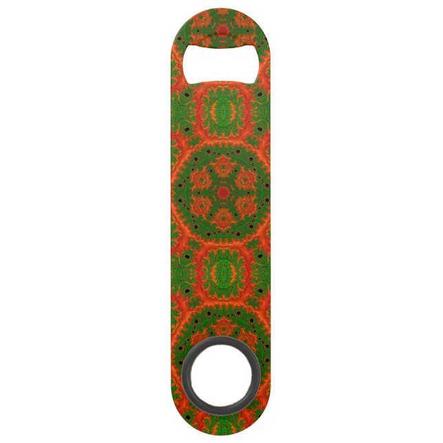 Orange und grünes Kaleidoskop Flaschenöffner (Vorderseite)