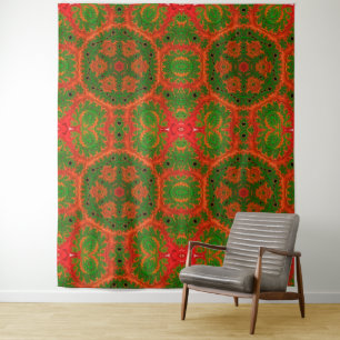 Orange und grünes Kaleidoskop Wandteppich
