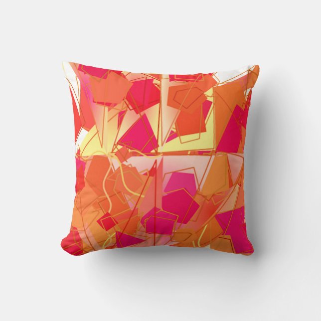 Orange und heißes Rosa, Kadinsky-Inspiriertes Kissen (Vorderseite)