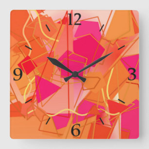 Orange und Hot Pink, von Kadinsky inspirierte Abst Quadratische Wanduhr