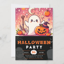 Orange und Lila Ghosts Pumpkins Halloween Einladung