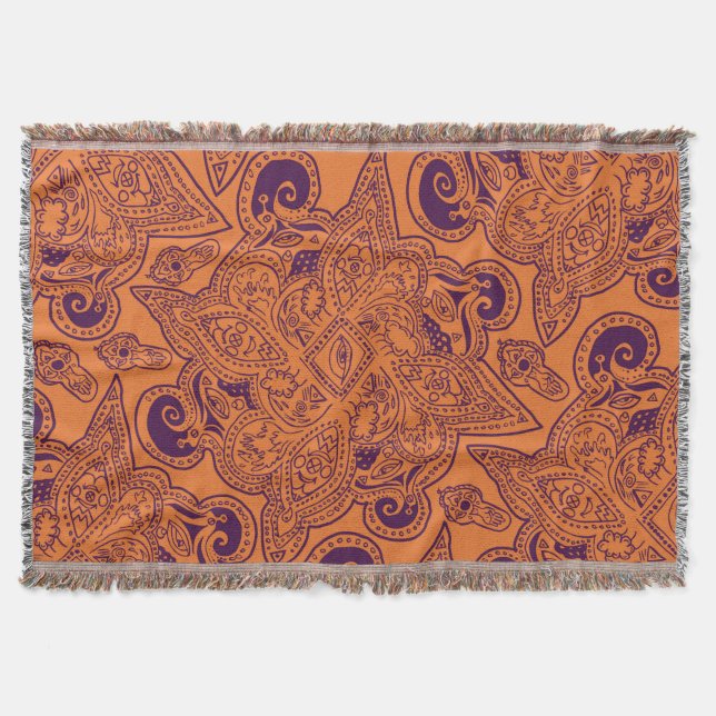 Orange und lila persisches Sternmandala-Muster Decke (Vorderseite)