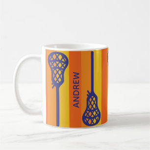 Orange und Lila Retro-Lacrosse-Sticks und -Streife Kaffeetasse