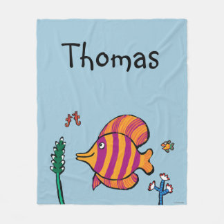 Orange und lila tropische Fische mit Seepferden Fleecedecke