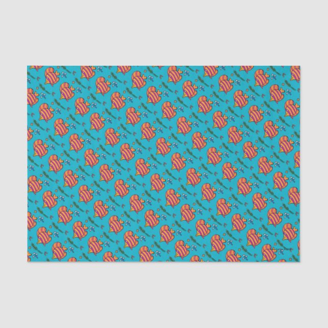 Orange und lila tropische Fische mit Seepferden Seidenpapier (Vorderseite)