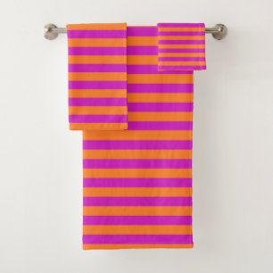 Orange und Magenta Streifen Badhandtuch Set