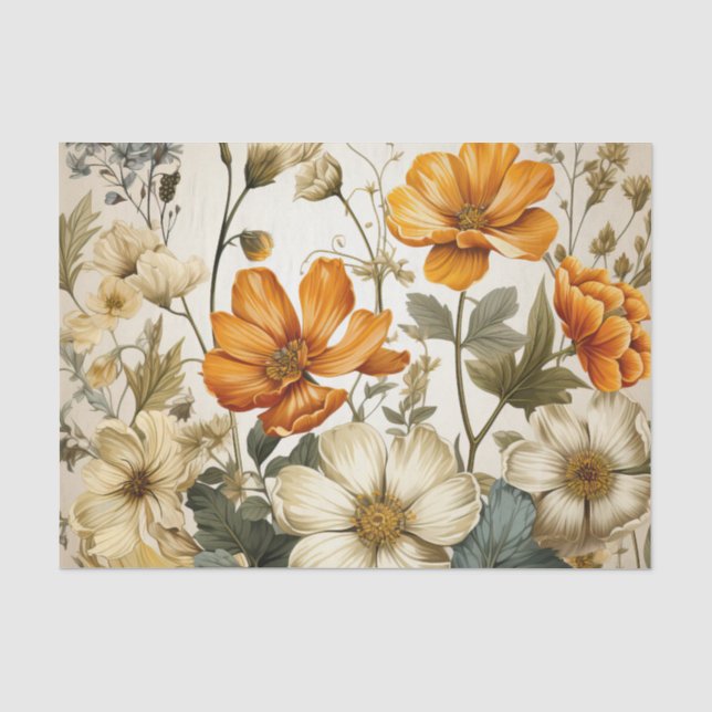 Orange- und Magnolienantike Blume Dekoupage Seidenpapier (Vorderseite)