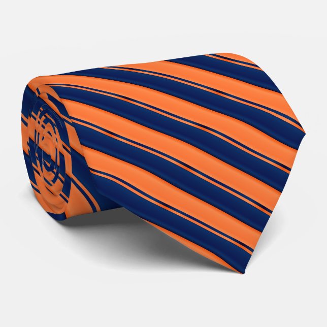Orange und Navy Blue Streifen Krawatte (Gerollt)