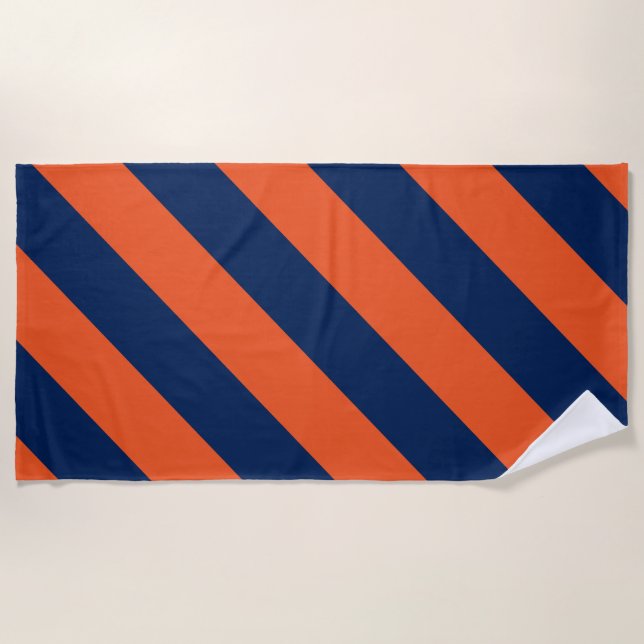 Orange und Navy Blue Streifen Strandtuch (Vorderseite)