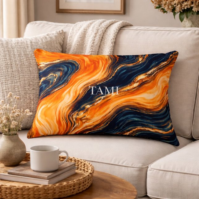 Orange und Navy Marmor Abstract Name Dekokissen (Von Creator hochgeladen)