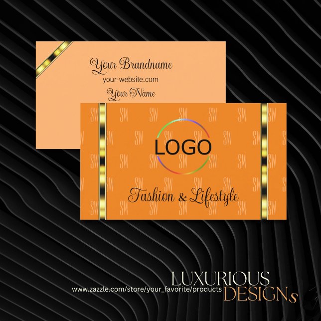 Orange und Peach Chic mit Gemusterten Logobriefen Visitenkarte (Von Creator hochgeladen)