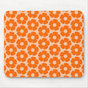 Orange und Peach Retro 60er Blumenmuster Mousepad