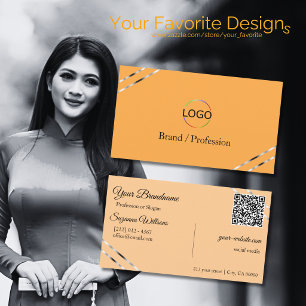 Orange und Pfirsich mit Silberlinien-Logo QR-Code Visitenkarte