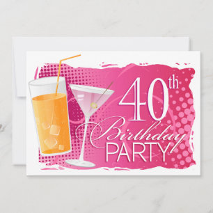 Orange und Pink Cocktail 40. Geburtstag Party Einladung