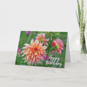Orange und Pink Dahlia Blume Happy Birthday Karte