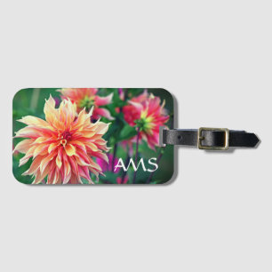 Orange und Pink Dahlia Blume Initials Gepäckanhänger