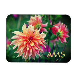 Orange und Pink Dahlia Blume Initials Magnet