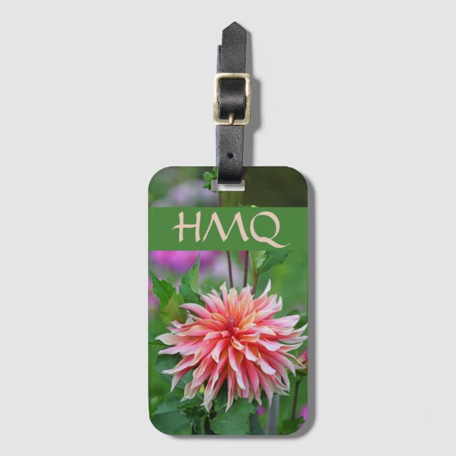Orange und Pink Dahlia Blume Persönliche Initialen Gepäckanhänger (Vorderseite Vertikal)