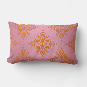Orange- und PInk-Damask-Muster Lendenkissen