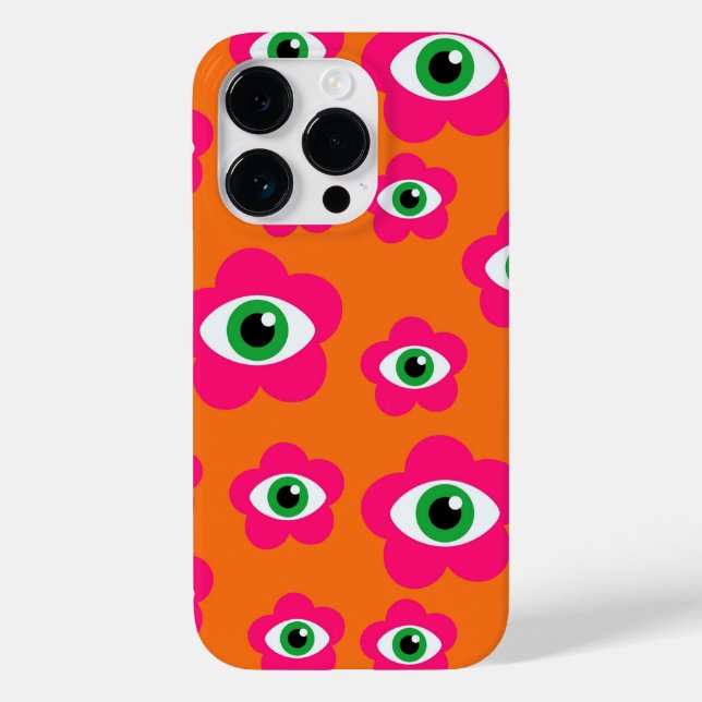 Orange und Pink Evil Eye Blume Retro iPhone Case (Rückseite)