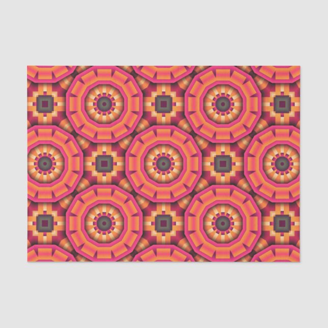 Orange und Pink Funky Mosaic Geometric Muster Seidenpapier (Vorderseite)