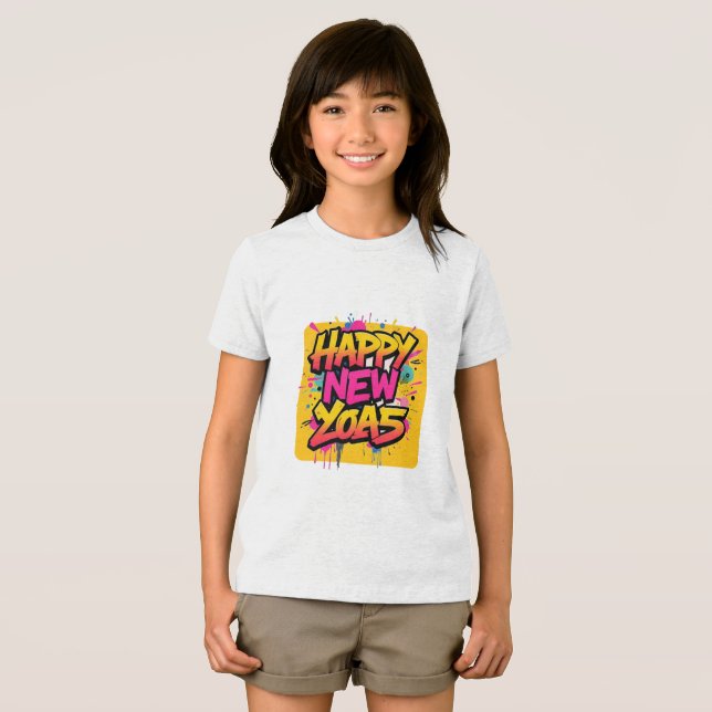 Orange und Pink glücklich Neues Jahr 2025 Tri-Blend Shirt (Vorderseite Voll)