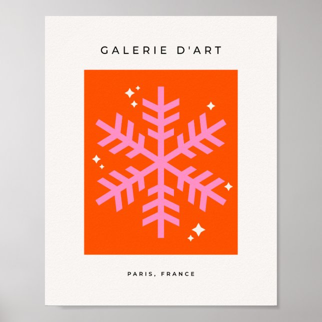 Orange und Pink Holiday Snowflakes Weihnachten Poster (Vorne)