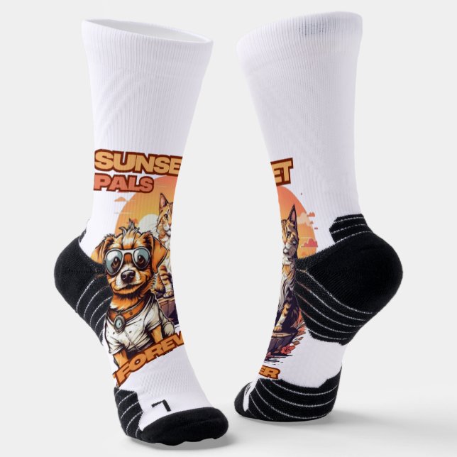 Orange und Pink Pet Cartoon Szene Socken (Gewinkelt)