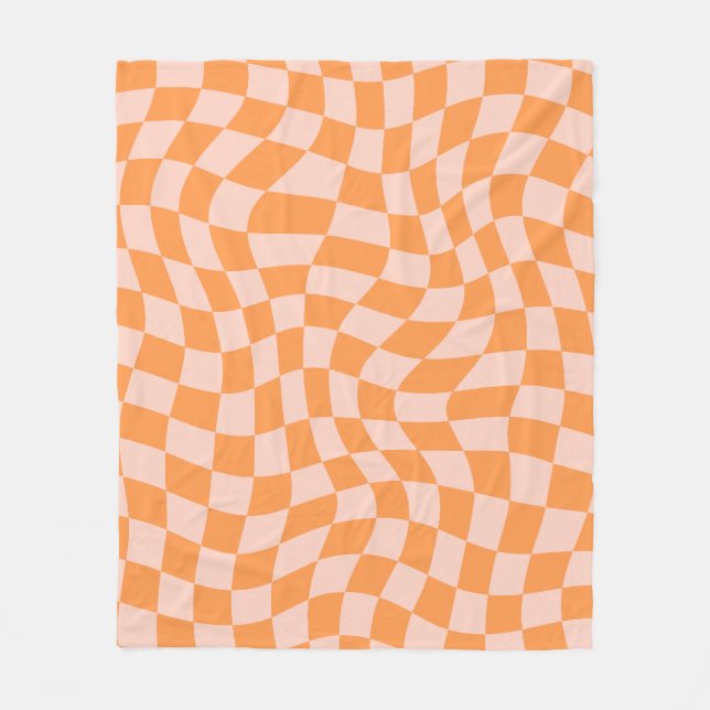 Orange und Pink Psychedelic Checkered Groovy Grid Fleecedecke (Vorderseite)