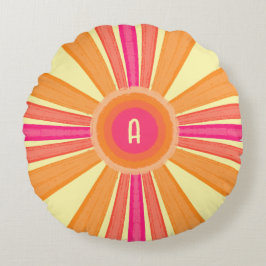 Orange und Pink Sunshine Rundes Kissen