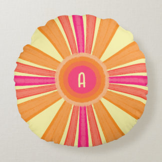 Orange und Pink Sunshine Rundes Kissen