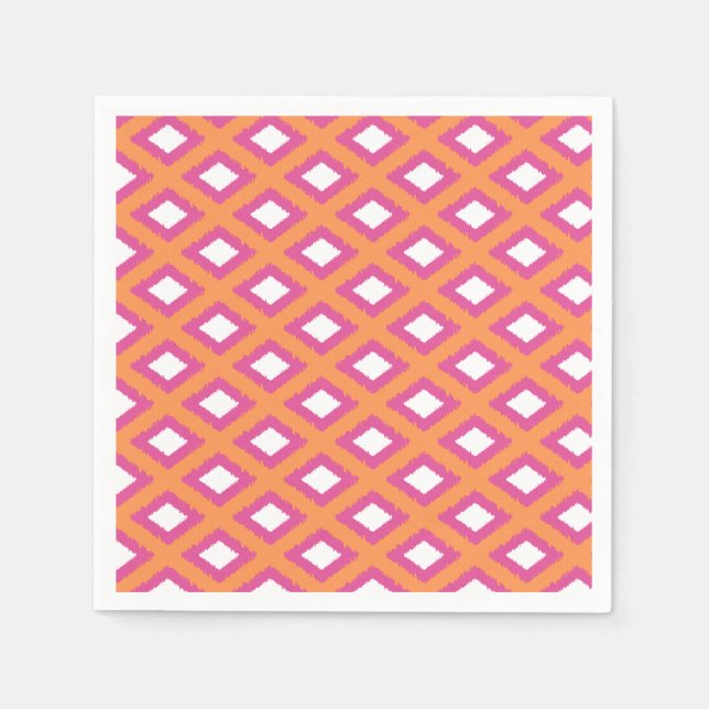 Orange und Pink Tribal Diamond Ikat Muster Serviette (Vorderseite)