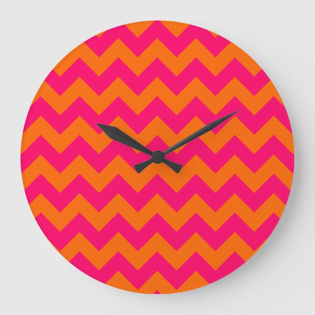 Orange und Pink Zigzag Große Wanduhr (Vorderseite)