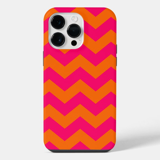 Orange und Pink Zigzag iPhone 14 Pro Max Hülle (Rückseite)