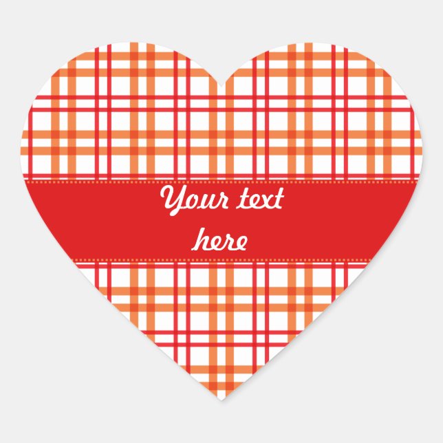Orange und Red Tartan Herz-Aufkleber (Vorderseite)