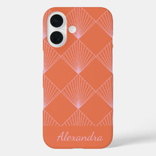 Orange- und rosa Art Deco-Linienmuster personalisi iPhone 16 Hülle