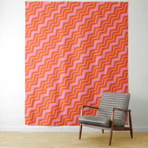 Orange- und rosa Chevron-Musterdesign Wandteppich