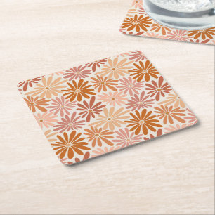 Orange und rosa Retro Blumengestein Rechteckiger Pappuntersetzer