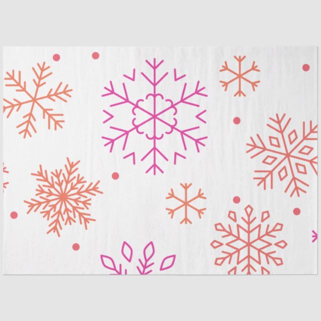 Orange und rosa Schneeflocken Weiße Weihnachtsfeie Seidenpapier (Vorderseite)