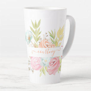 Orange und rosa Wasserfarbe floral personalisiert  Milchtasse