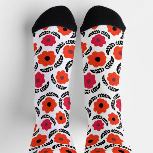 Orange und Rot Moderne Blumen Socken